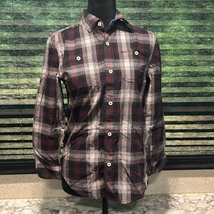 Tucker + Tate Boys Burgundy Stem Shadow Plaid LS Button Front Shirt Med 8/10 NWT